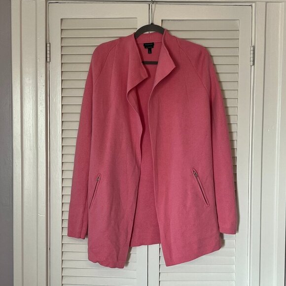Talbots Merino Wool Open Sweater Blazer Small Zip Pockets Pink - Picture 1 of 7